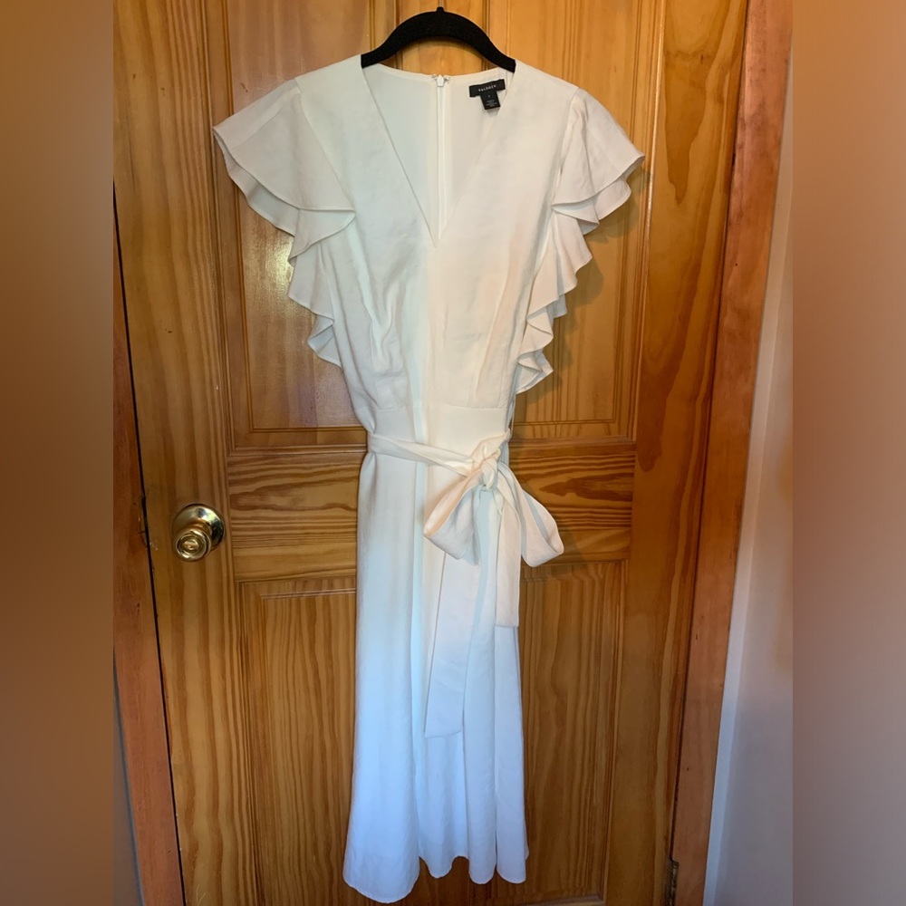 Halogen white midi dress with flutter sleeves